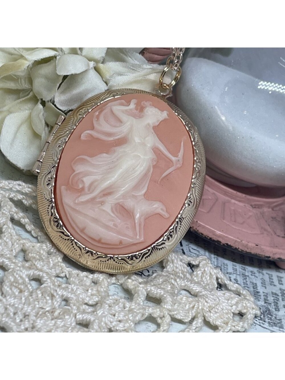 Peach Rose Gld Anniversary gift birthday Aphrodite Roman ARTEMIS Locket Necklace